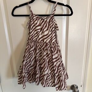 Janie And Jack Brown & White Zebra Print Cotton Dress Size 7
